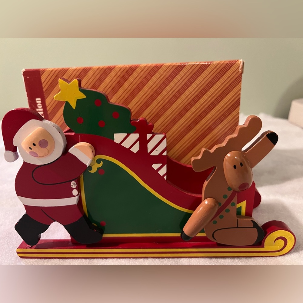 Vintage Avon Wooden Santa Sleigh Card Holder